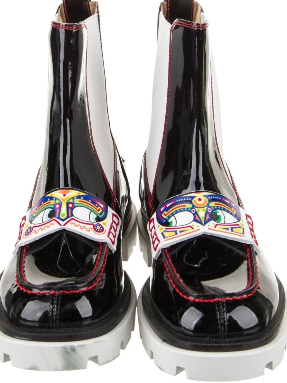 Louboutin Black Patent Platform Chelsea Boots with Colorful Mask euro 33